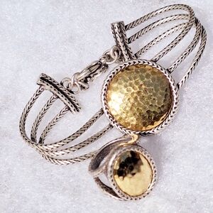 PREMIER DESIGNS Trendsetter Hammered Gold Disk & SP Bracelet Ring Set